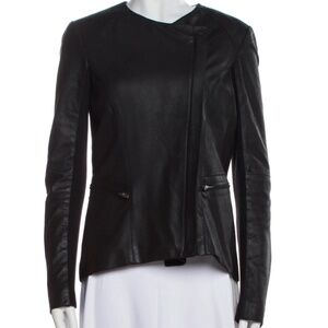 VEDA Black Lamb Leather Asymmetrical Zip Biker Jacket